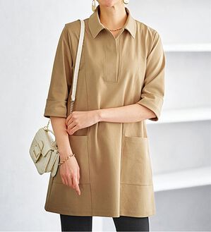 BELLUNA（ベルーナ）の「なめらかポンチ素材衿付きチュニック（チュニック）」｜ベージュ