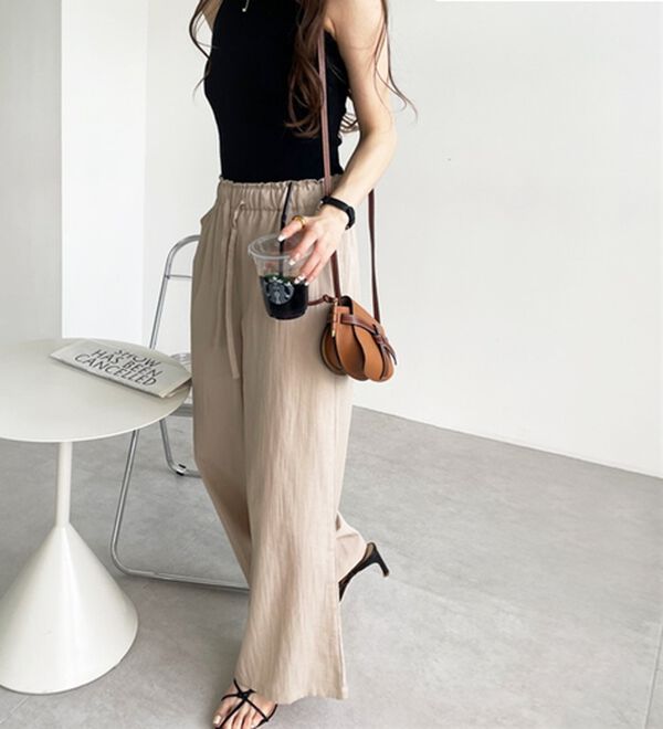 GeeRA（ジーラ）の「冷感リネン風イージーワイドパンツ（ワイドパンツ・ガウチョ）」｜詳細画像