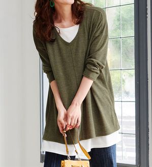 RANAN（ラナン）の「レイヤード風ニットソーチュニック（チュニック）」｜グレージュ