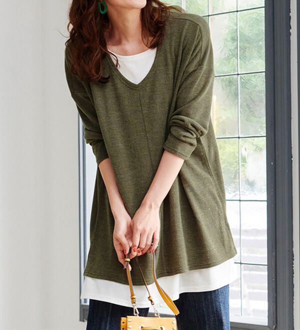 RANAN（ラナン）の「レイヤード風ニットソーチュニック（チュニック）」｜グレージュ