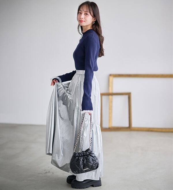 RANAN（ラナン）の「【春色追加】シアーフリル袖ハイネックリブニット（ニット・セーター）」｜詳細画像