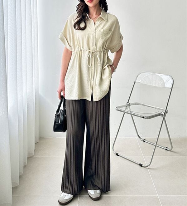 GeeRA（ジーラ）の「セルフカットセミワイドプリーツパンツ（フルレングスパンツ）」｜詳細画像