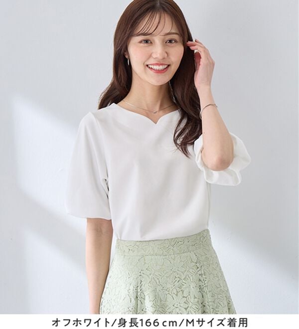 alotta（アロッタ）の「【接触冷感】パフ袖ハートネックブラウスＴシャツ（ブラウス）」｜詳細画像