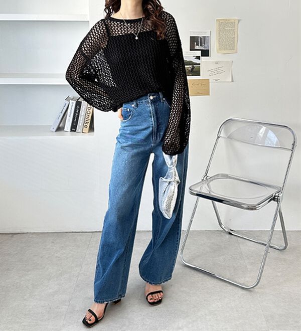 GeeRA（ジーラ）の「透かし編みメッシュニットプルオーバー（ニット・セーター）」｜詳細画像