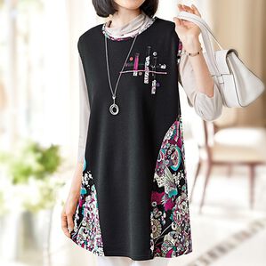 BELLUNA（ベルーナ）の「ニットちりめんプリント切替チュニック（チュニック）」｜詳細画像