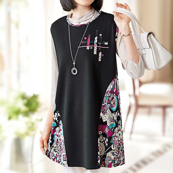 BELLUNA（ベルーナ）の「ニットちりめんプリント切替チュニック（チュニック）」｜詳細画像