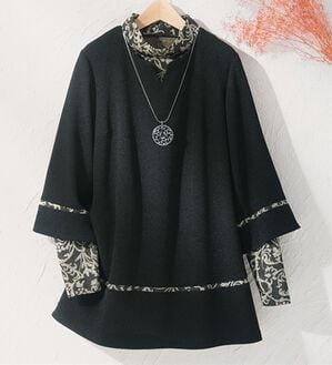 ルフラン（ルフラン）の「日本製　ニットちりめんアンサンブル（アンサンブル）」｜黒系