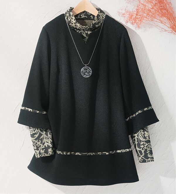 ルフラン（ルフラン）の「日本製　ニットちりめんアンサンブル（アンサンブル）」｜黒系