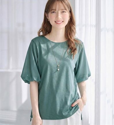 alotta（アロッタ）の「さらりと軽い袖異素材バルーンＴシャツ（カットソー）」