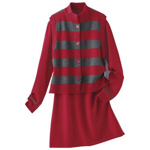 BELLUNA（ベルーナ）の「コーデが完成ボーダーベストチュニックアンサンブル（アンサンブル）」｜赤系