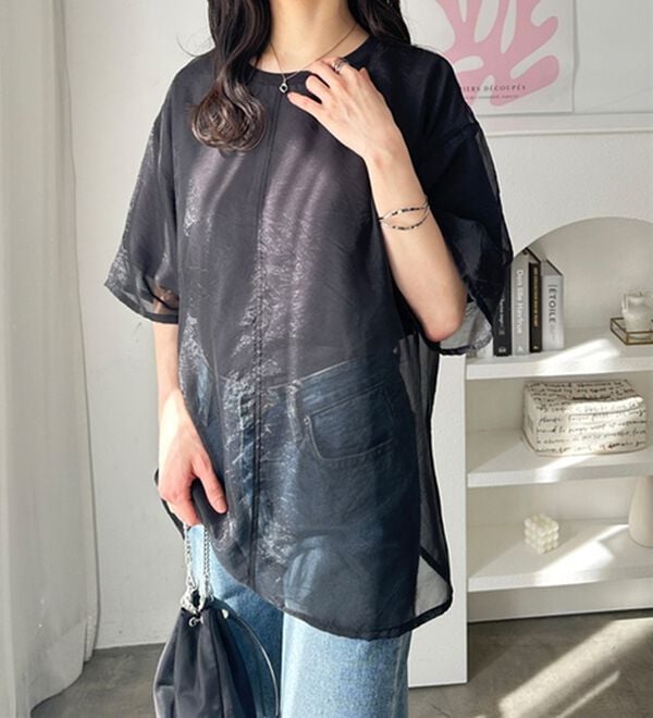 GeeRA（ジーラ）の「オーガンジーレイヤードＴシャツ（カットソー）」｜詳細画像