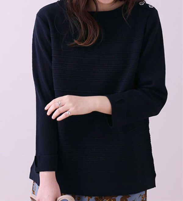 BELLUNA（ベルーナ）の「ミラノリブニットラメ使いプルオーバー（ニット・セーター）」｜ネイビー