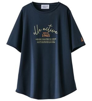 BELLUNA（ベルーナ）の「＜ＥＬＬＥ　Ａｃｔｉｖｅ＞裏メッシュ裾ラウンドチュニック（カットソー）」｜ネイビー