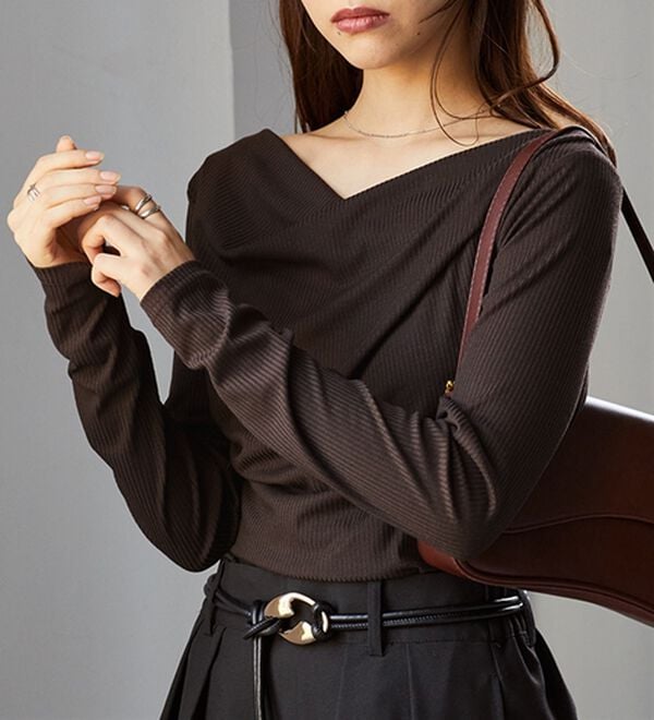 RANAN（ラナン）の「【新色追加】上品ドレープリブロングＴシャツ（カットソー）」｜詳細画像