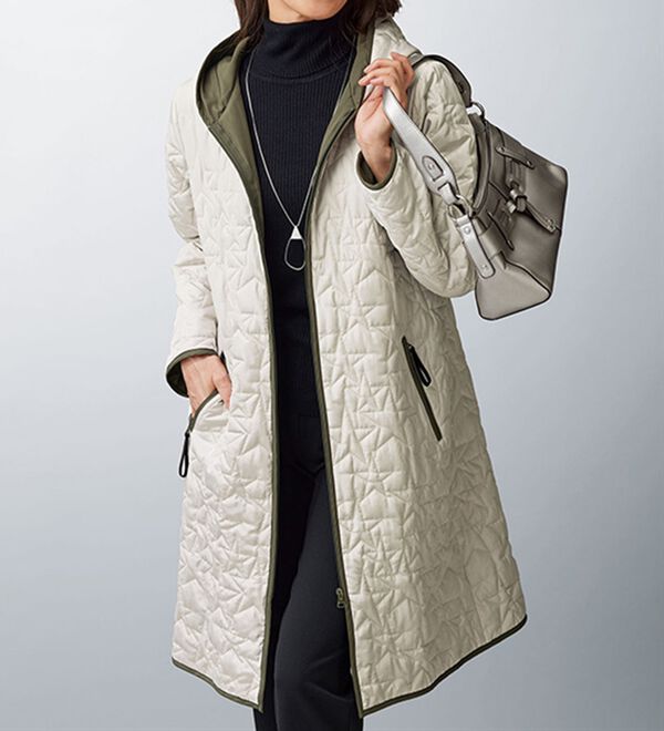 配色トリミング使い星柄キルト中わたコート - ベルーナ【公式】