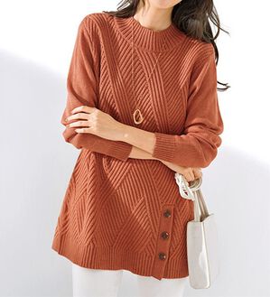 BELLUNA（ベルーナ）の「編地切替サイドボタンチュニック（チュニック）」｜詳細画像