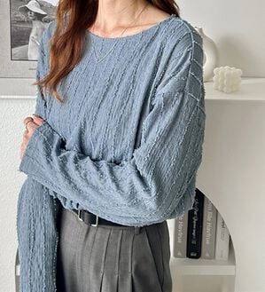 GeeRA（ジーラ）の「シャギージャカードボートネックカットソー（カットソー）」｜ブルー