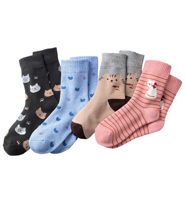 「【８足組】ネコちゃんパイルであったか靴下（靴下・ストッキング）」｜詳細画像