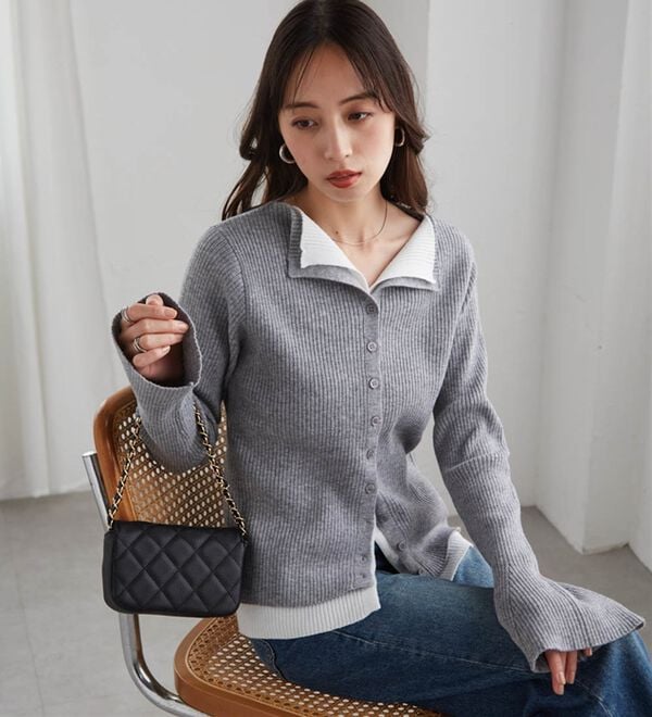 レイヤード配色ニットカーディガン - ベルーナ【公式】