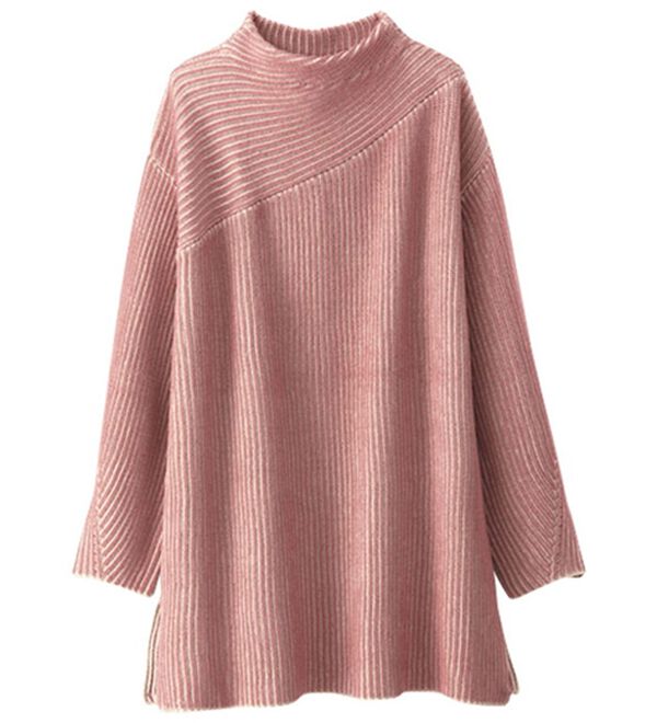 BELLUNA（ベルーナ）の「ストライプジャカード切替チュニック（チュニック）」｜ピンク系