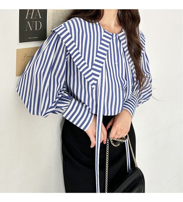 GeeRA（ジーラ）の「ケープ衿シャツブラウス（ブラウス）」｜詳細画像