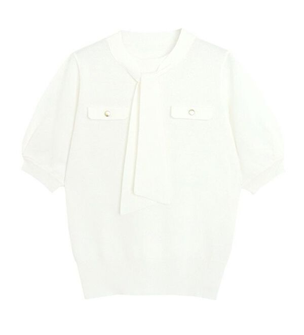 Pierrot（ピエロ）の「リネンタッチボウタイポケットニット（ニット・セーター）」｜詳細画像