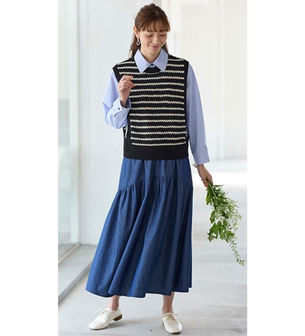 BELLUNA（ベルーナ）の「ふんわりギャザーのデニムスカート（ロングスカート）」｜詳細画像