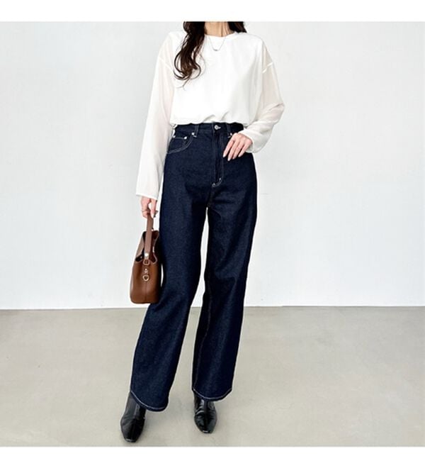 GeeRA（ジーラ）の「ハイウエストストレートデニム（ワイドパンツ・ガウチョ）」｜詳細画像