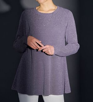 BELLUNA（ベルーナ）の「ラメ入りあぜ編フレアーニットチュニック（ニット・セーター）」｜グレイッシュパープル