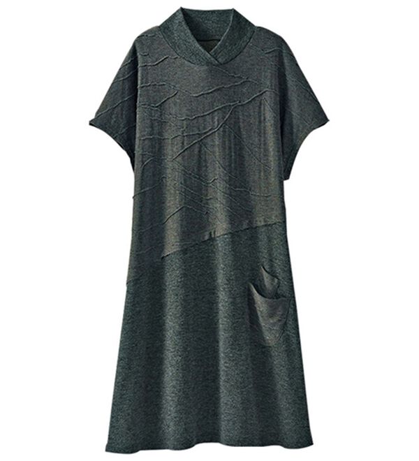 BELLUNA（ベルーナ）の「タックジャカード素材切替チュニック（チュニック）」｜杢チャコール