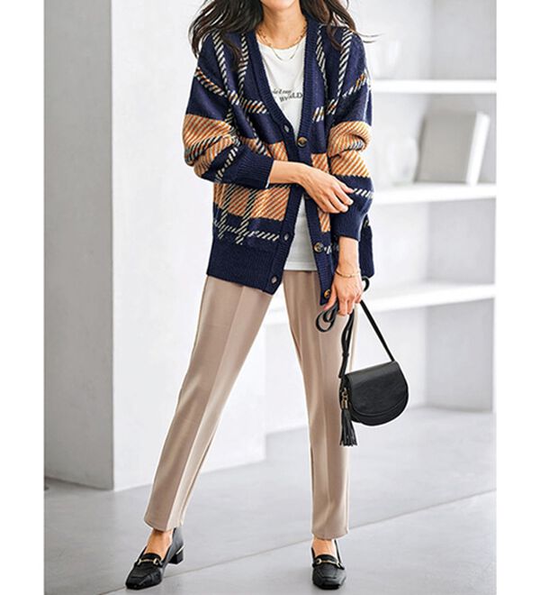 BELLUNA（ベルーナ）の「ビッグチェック柄ニットカーディガン（ニットカーディガン）」｜詳細画像