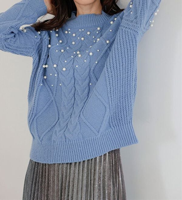 RANAN（ラナン）の「ケーブル使いパール調ビーズニットプルオーバー（ニット・セーター）」｜詳細画像