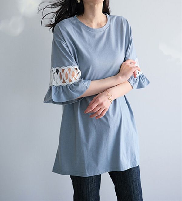 RANAN（ラナン）の「袖レース切替チュニックワンピース（チュニックワンピース）」｜詳細画像