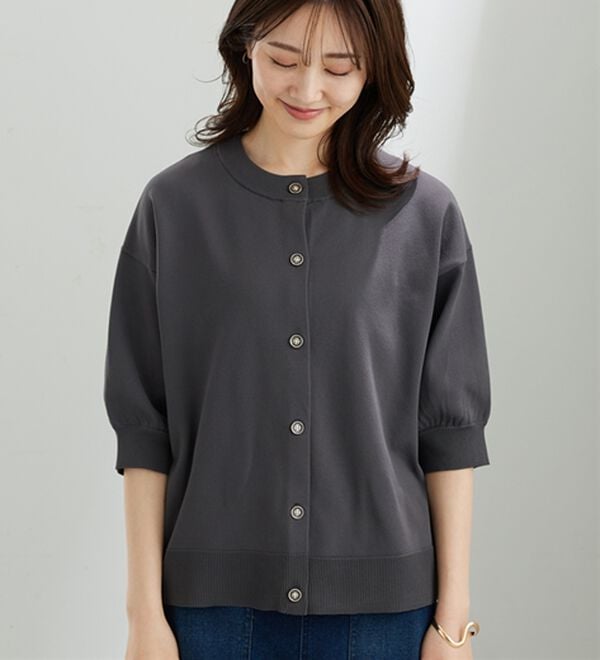 BELLUNA（ベルーナ）の「【快適Ｌａｂ．】洗える！軽い！５分袖ニットカーディガン（ニットカーディガン）」｜詳細画像