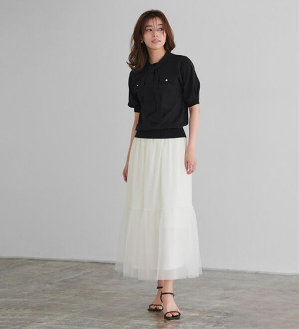 Pierrot（ピエロ）の「リネンタッチボウタイポケットニット（ニット・セーター）」｜詳細画像