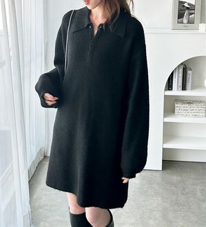 GeeRA（ジーラ）の「ポロ衿ミニニットワンピース（ニットワンピース）」｜ブラック