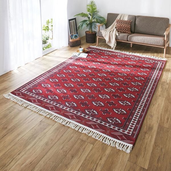 「手織り風オリエンタル柄カーペット（カーペット）」｜レッド