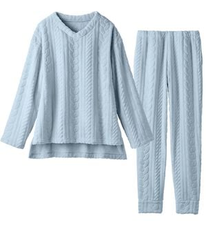 YU'NOW（ユナウ）の「ケーブルニット風フリースルームウェアセット（パジャマ・ルームウェア）」｜ライトブルー