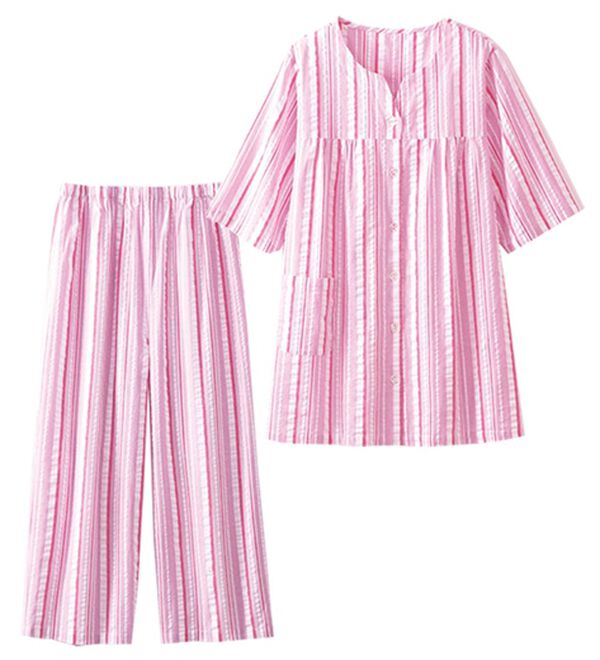 LAVIENNE（ラヴィエンヌ）の「【蒸し暑い夜も快適】綿１００％サッカーパジャマ（パジャマ・ルームウェア）」｜詳細画像