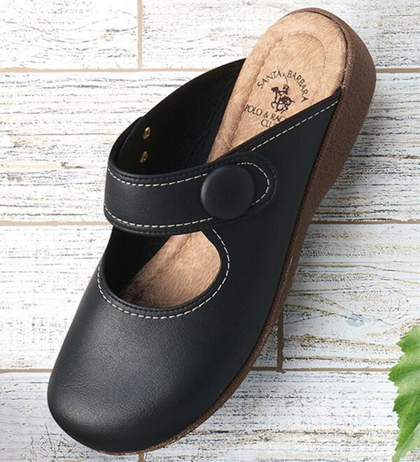 「日本製　サイドボタンサンダル（サンダル・ミュール）」｜ブラック