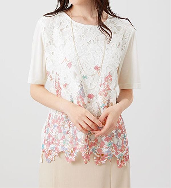 BELLUNA（ベルーナ）の「花柄プリントレースカーディガンアンサンブル（アンサンブル）」｜詳細画像
