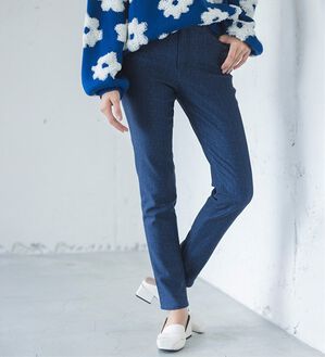 RANAN（ラナン）の「＋１０度素材！蓄熱保温裏起毛ストレッチスリムパンツ（フルレングスパンツ）」｜デニム調ブルー