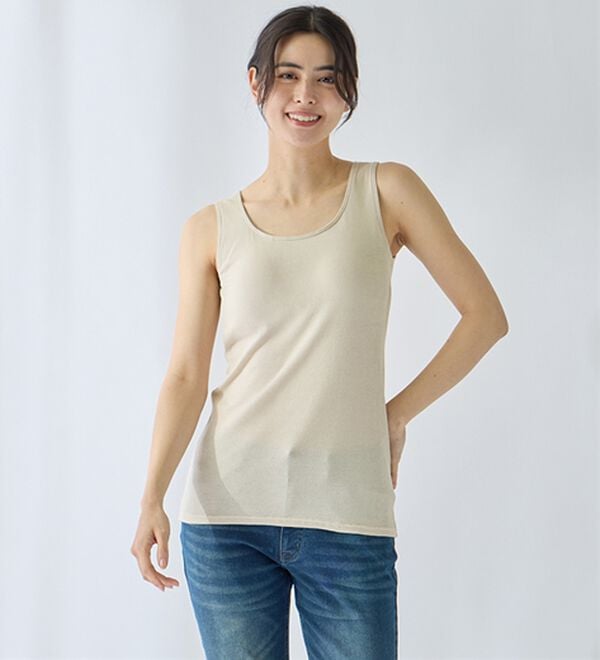 LAVIENNE（ラヴィエンヌ）の「【ムレ嫌いさん必見！】綿１００％涼しいカップ付タンクトップ＜さらりラボ＞（肌着・インナーウェア）」｜詳細画像
