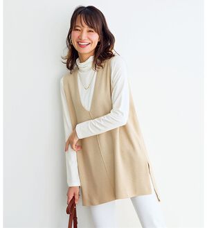 BELLUNA（ベルーナ）の「エコ素材シンプルロングニットベスト（ベスト）」｜アイボリー