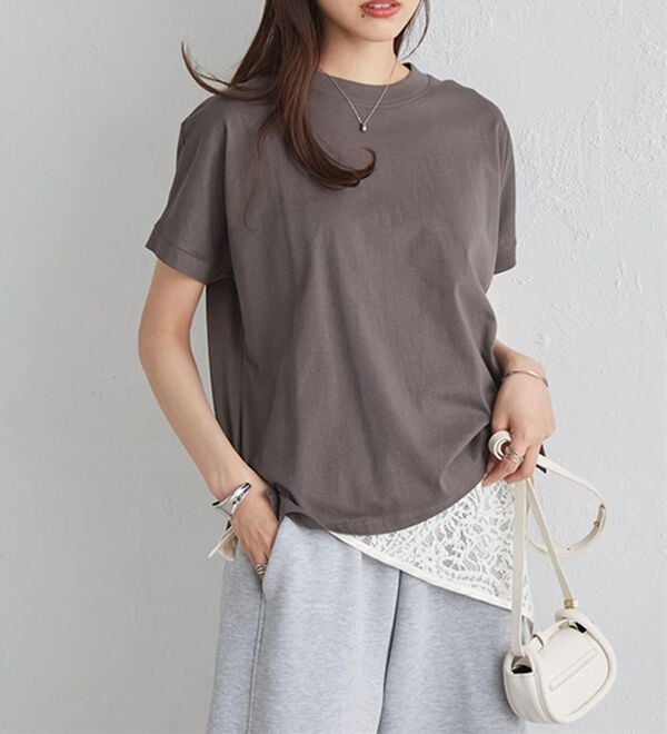 RANAN（ラナン）の「【選べる袖丈】ひんやり！＜BC＞綿100％プチハイネックＴシャツ（カットソー）」｜詳細画像