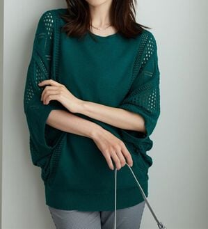 BELLUNA（ベルーナ）の「透かし編ドルマンニットプルオーバー（ニット・セーター）」｜グリーン