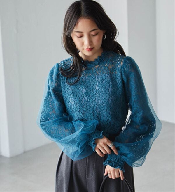 RANAN（ラナン）の「チュールドッキングフラワーレースキャンディースリーブブラウス（ブラウス）」｜詳細画像