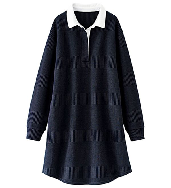 BELLUNA（ベルーナ）の「ボーダージャカード素材ラガーシャツワンピース（カットソーワンピース）」｜詳細画像