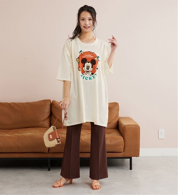 Disney＞【ミッキー】ビッグ7分袖プリントTシャツ - ベルーナ