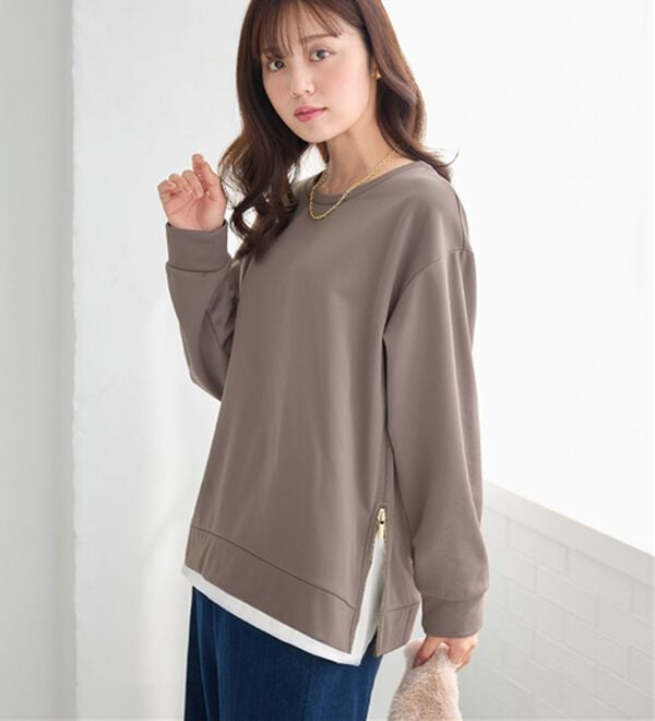 alotta（アロッタ）の「サイドジップあったか裏起毛プルオーバー（トレーナー・スウェット）」｜モカ